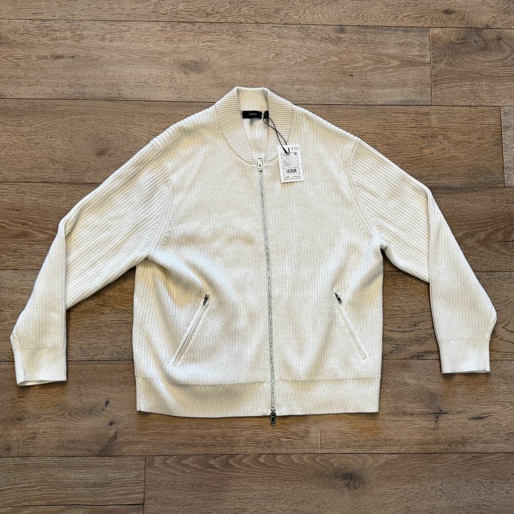 Theory Ryke Cashton Rib Cotton & Cashmere Blend Zip-Up Cardigan XL NWT $365